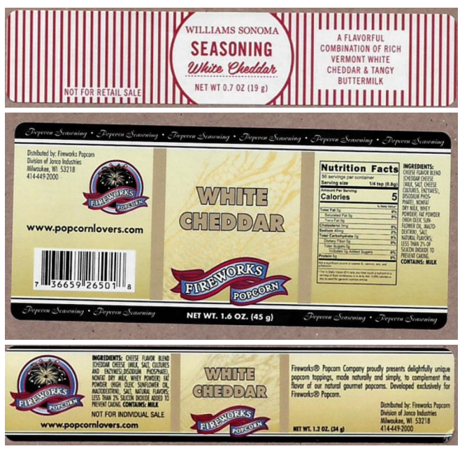 Jonco Industries Recalls Certain Consumer-Sized White Cheddar Seasoning Products Because of Possible Health Risk