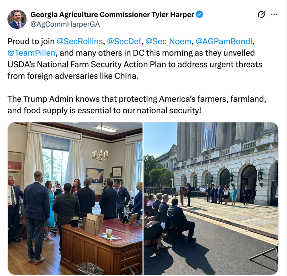 Georgia Agriculture Commissioner Tyler J Harper Joins American Agriculture Leaders as Trump Admin Announces National Farm Security Action Plan