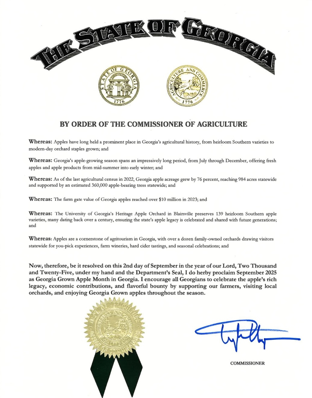 Georgia Agriculture Commissioner Declares September “Georgia Grown Apple Month,” Unveils Statewide Apple Orchards Map