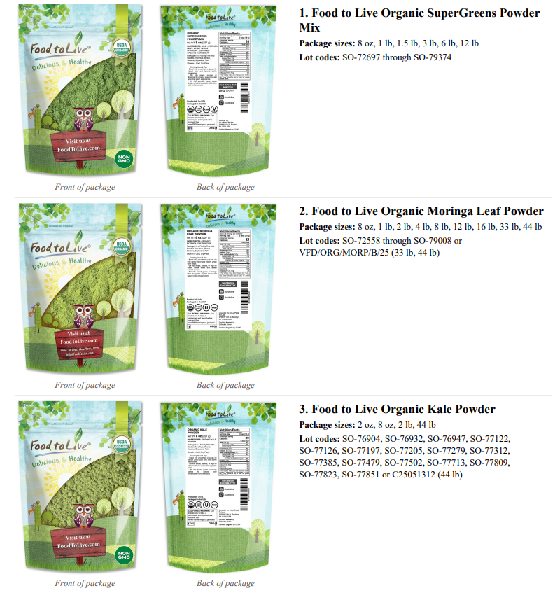 Lexunder Inc Recalls Food to Live Brand Green Powder Products Because of Possible Health Risk