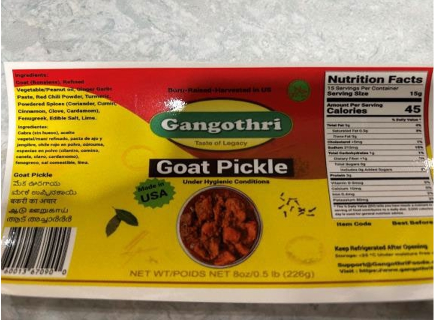 Indus Foods, LLC DBA Gangothri Foods Recalls Ready-To-Eat Pickled Goat and Chicken Products Produced Without Benefit of Inspection