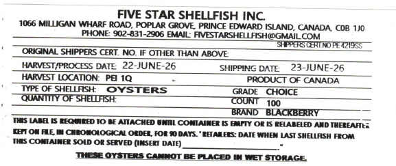 Certain Five Star Shellfish Inc. brand oysters recalled due to Salmonella Certain Five Star Shellfish Inc. brand oysters recalled due to Salmonella