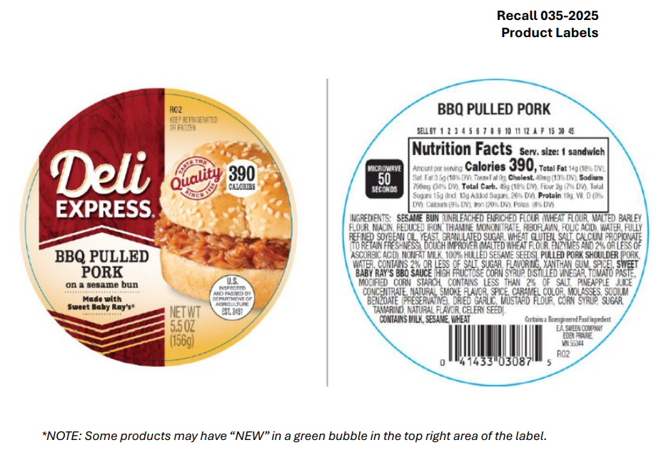 E.A. Sween Company Recalls Pulled Pork Sandwich Products Due to Possible Foreign Matter Contamination E.A. Sween Company Recalls Pulled Pork Sandwich Products Due to Possible Foreign Matter Contamination