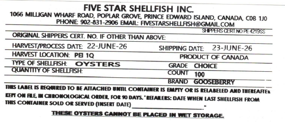 Certain Five Star Shellfish Inc. brand oysters recalled due to Salmonella Certain Five Star Shellfish Inc. brand oysters recalled due to Salmonella